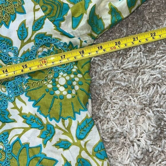 GRETCHEN SCOTT DESIGNS Embroidered Green White & Aqua Foliage Tunic Pullover XS - Picture 8 of 16